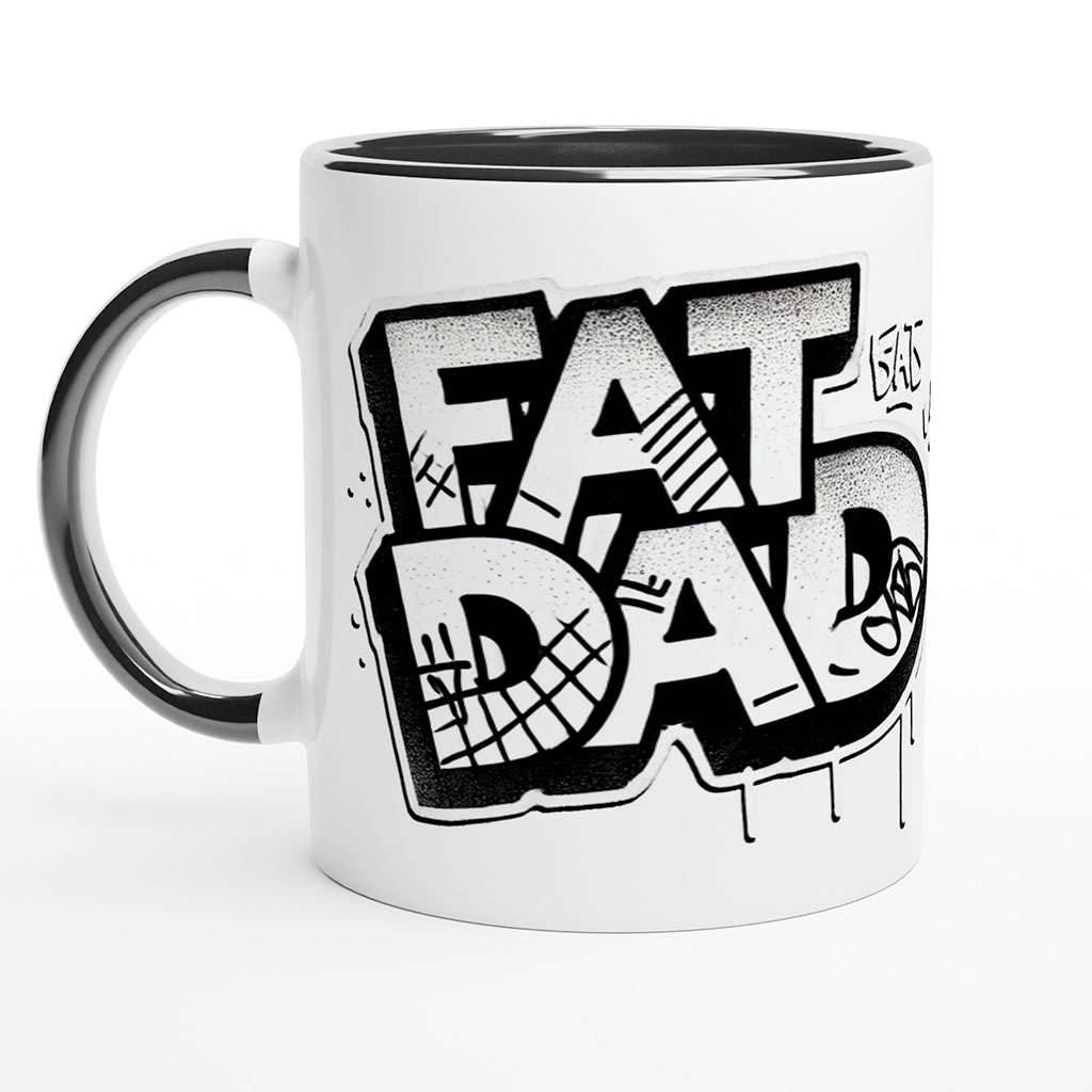 coffee mug with funny fat dad crypto design, product photography